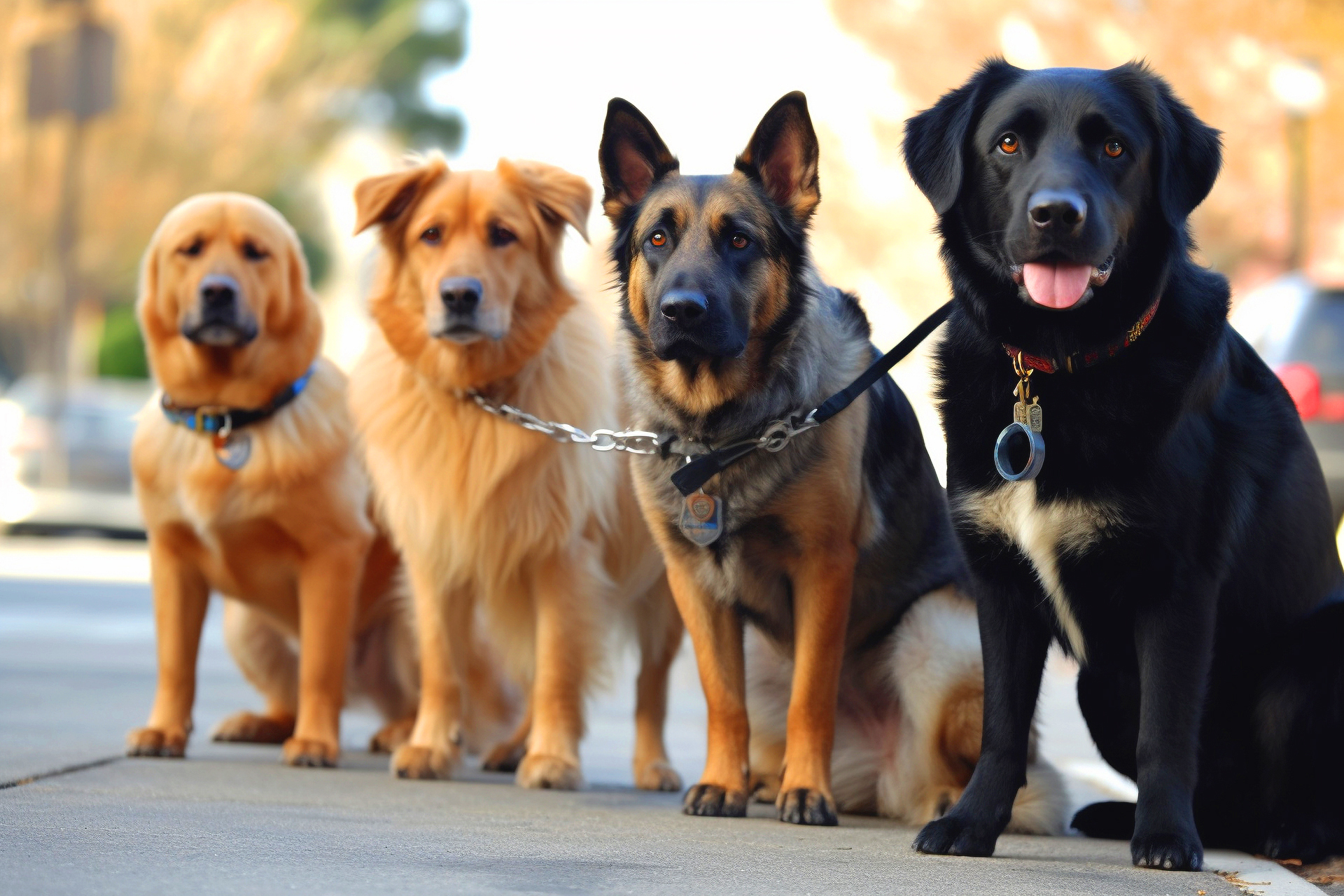 dogs sitting on pavement